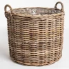 Stor rund Ø.65cm rattan potte med håndtag