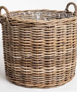 Stor rund Ø.65cm rattan potte med håndtag