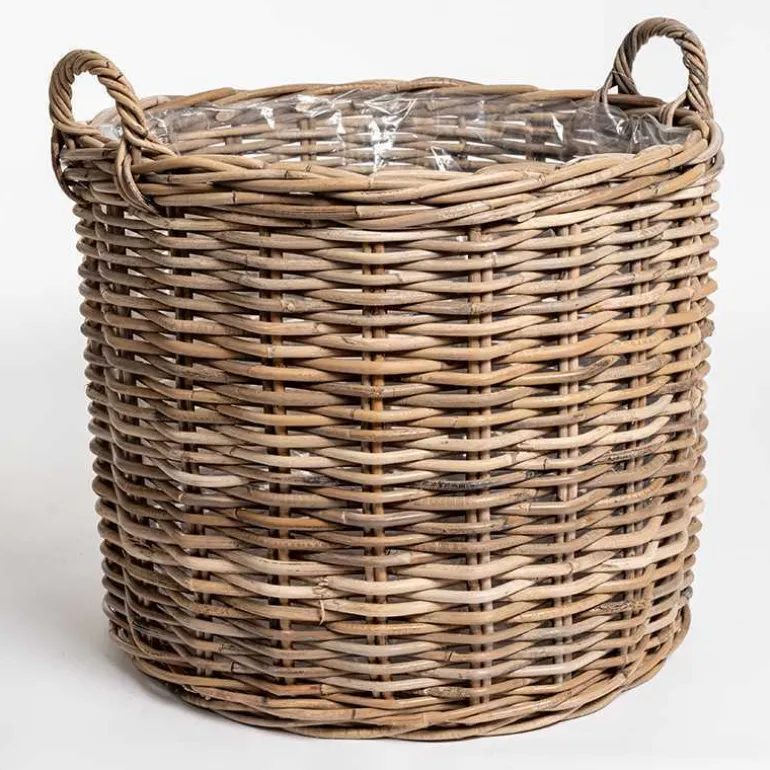 Stor rund Ø.65cm rattan potte med håndtag