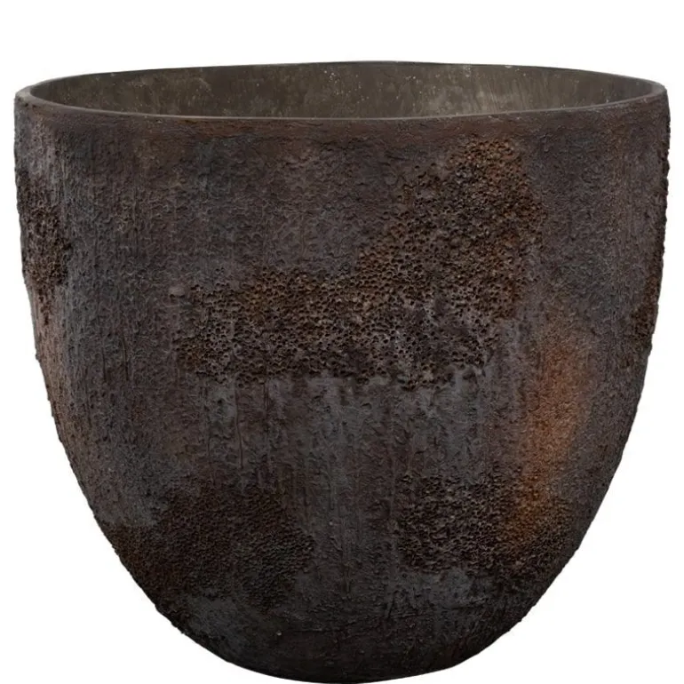 Stor rustik krukke med lava mønster - Sandgrå + Brun - op til Ø.80cm