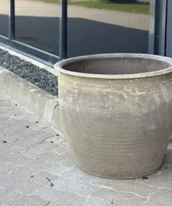 Stor Vintage Lerkrukke i støvgrå old look - Ø.60 + Ø.80