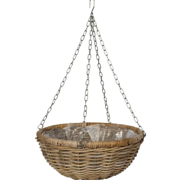 Store ampler / hængepotter i rattan med kæder - 4 størrelser