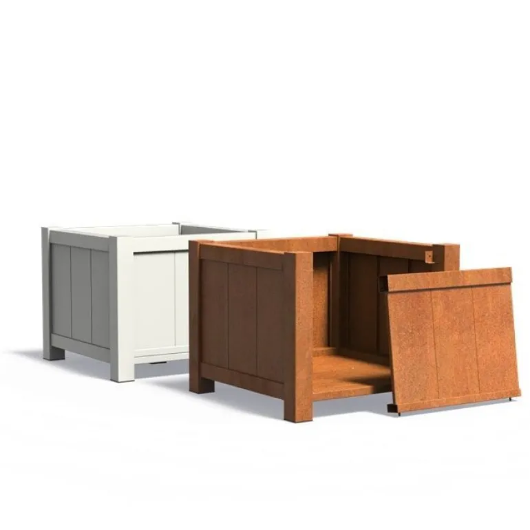 Store firkantede plantekasser i corten stål med fødder / 80x80 eller 100x100