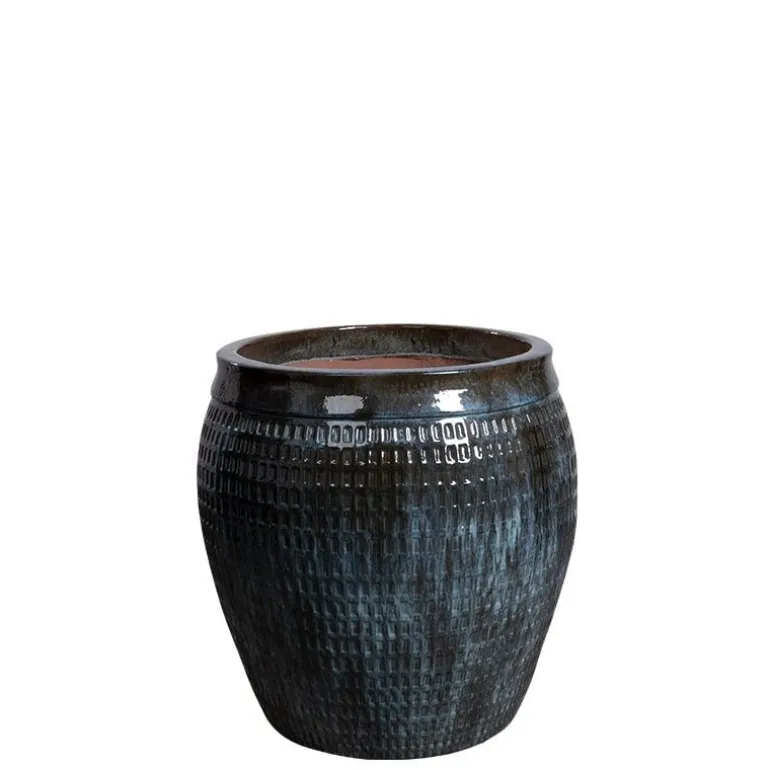 Store glaserede krukker i keramik - misty blue - op til Ø.81xH.81cm