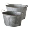 Store ovale zink potter / baljer med håndtag - Sæt