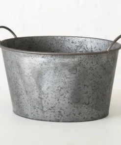 Store ovale zink potter / baljer med håndtag - Sæt