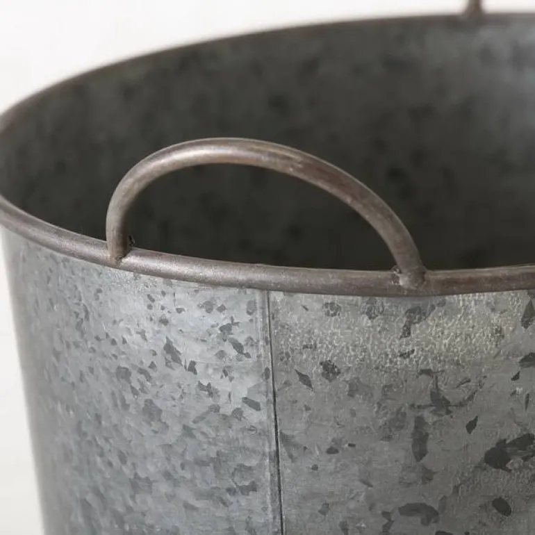 Store ovale zink potter / baljer med håndtag - Sæt
