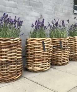 Store runde flettede rattan kurve / krukker - M/U Hjul