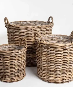 Store runde pilekrukker / rattankrukker med håndtag / Sæt 2stk eller 3stk