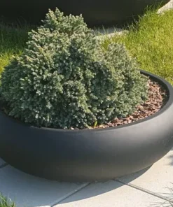 Store runde sorte bowler / lave krukker i fiberstone