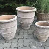 Terracotta krukker i sæt - 3stk antik choko med deko bånd