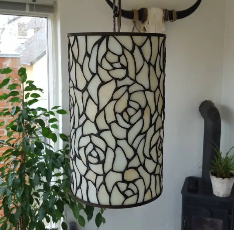 Tiffany hvid rose hængelampe