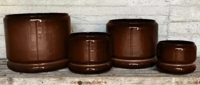 Upcycled plantepotter i metal - Sæt med 3stk - Kastanje + Gråblå + Flaskegrøn