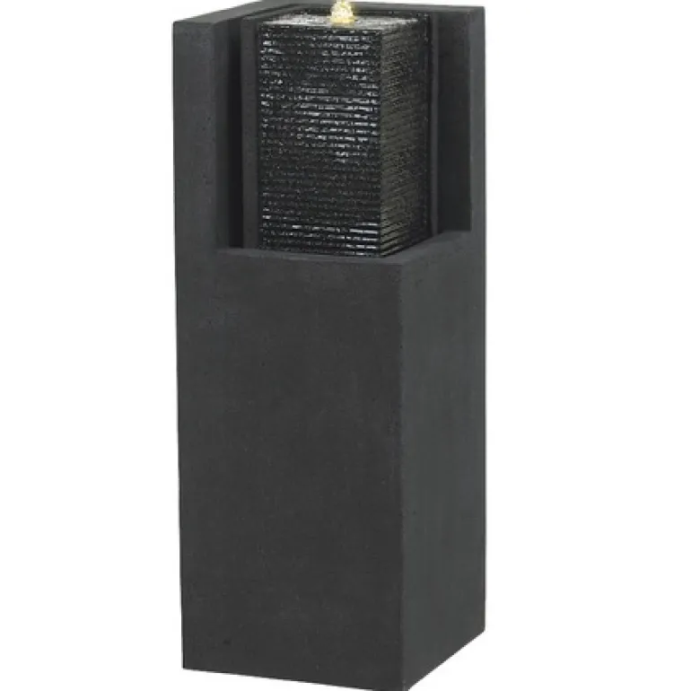 Vandskulptur i granitlook med lys - sort eller grå - 88cm