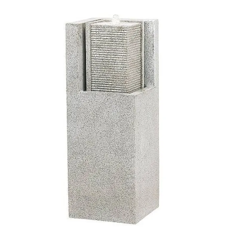 Vandskulptur i granitlook med lys - sort eller grå - 88cm