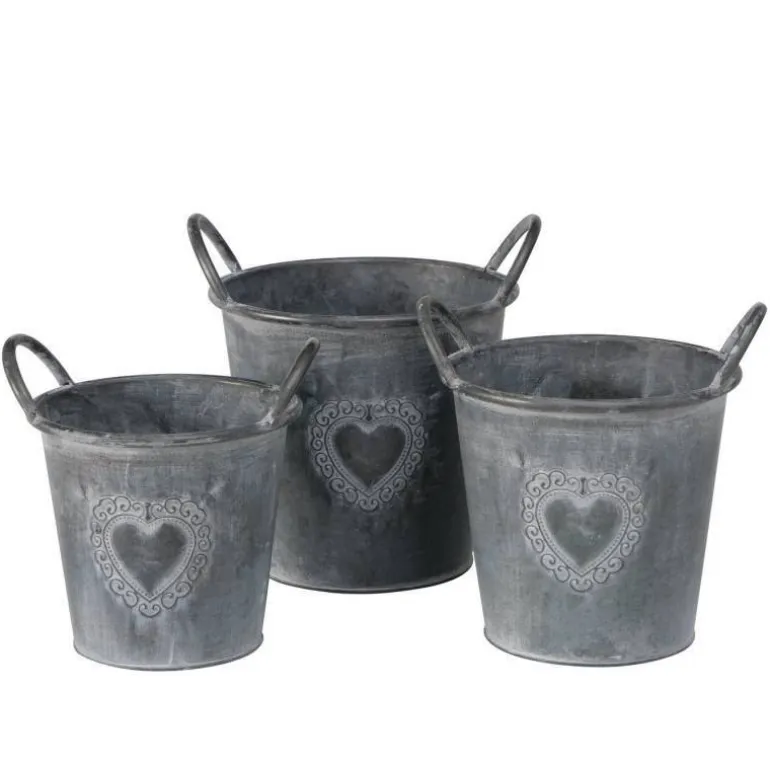 Zinkspande / Potter med håndtag og hjerte / SÆT